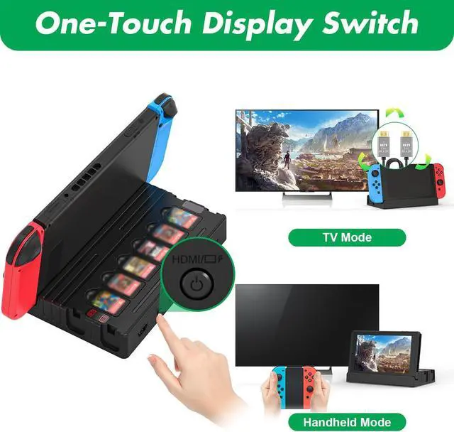 Alt view image 4 of 7 - TV Docking Station with Joycon Charging for Switch,Storable 6 Game Cards/6 TF Cards,Switch Docking Station Support 4K HDMI Adapter Output with HDMI Cable and 15V/2.6A USB-C Charger