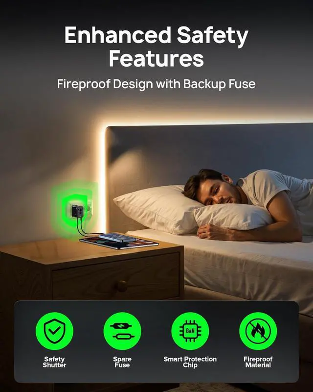 Alt view image 5 of 7 - 75W Tiny Universal Travel Adapter, GaN Fast Charging European Power Adapter with 5 Ports (1 AC, 1 USB-A, and 3 USB-C), Plug Adapter with Smart Chip for Over 200 Countries, PD&QC Charger