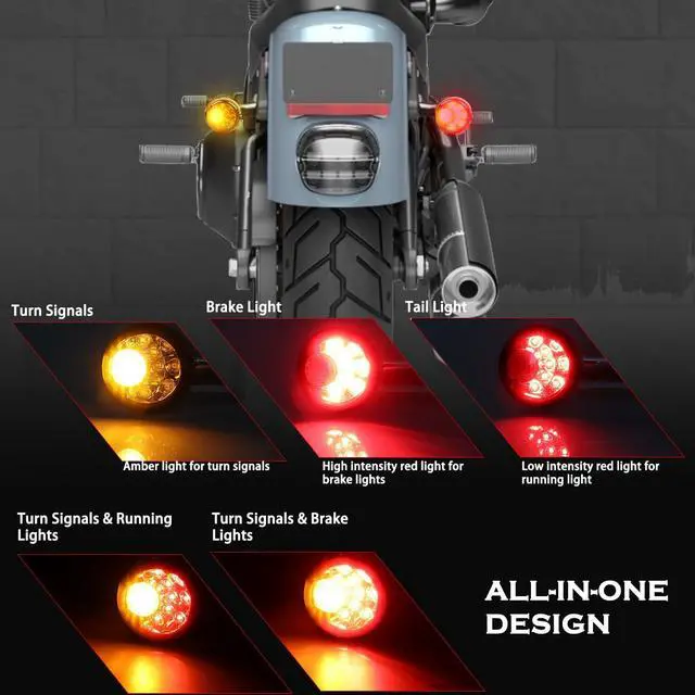 Alt view image 2 of 7 - Universal Smoked Bullet Front Rear LED Turn Signals, Motorcycle Brake Taillights 12V Tail Lights Compatible with Halrey Sportster XL1200 Iron 883 Touring Dyna - 2Pcs