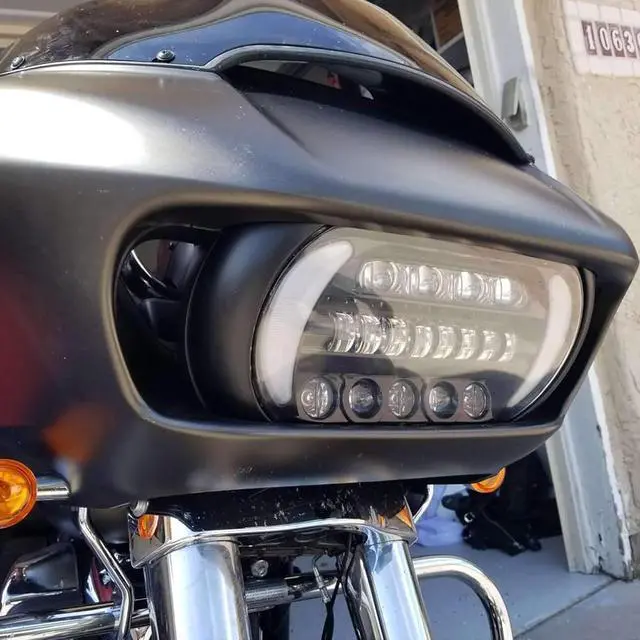 Alt view image 3 of 7 - Headlight LED Road Glide Motorcycle, Daytime Running Side Lights for 2015 2016 2017 2018 2019 2020 2021 2022 2023 Headlamp Replacement accessories(Black)