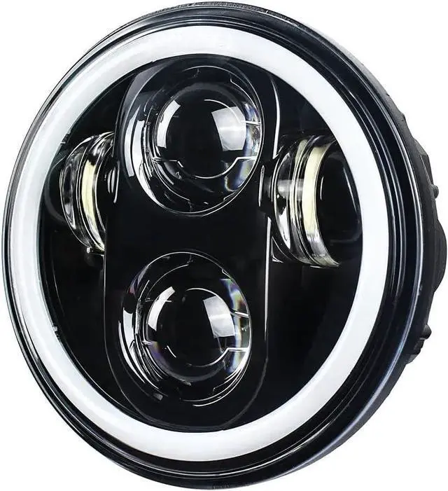 Alt view image 6 of 7 - 8900BH 5-3/4 5.75 Inch Headlight with White Halo Ring Compatible With Harley Davidson and Indian Motorcycles - Generation II/Black Kit