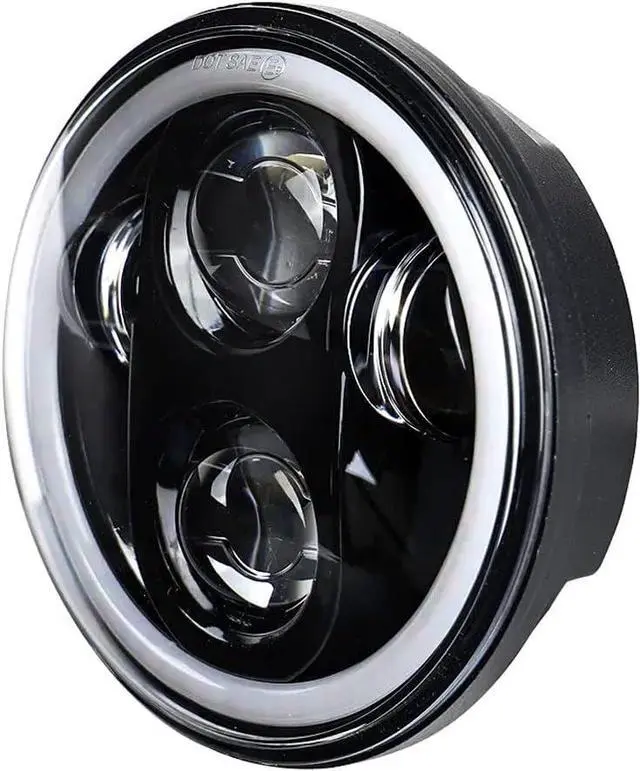 Alt view image 7 of 7 - 8900BH 5-3/4 5.75 Inch Headlight with White Halo Ring Compatible With Harley Davidson and Indian Motorcycles - Generation II/Black Kit