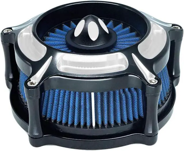 Alt view image 2 of 7 - Air Filter Intake Motorcycle Turbine Cleaner Kit Cnc Cut Chrome for Harley Touring Street Glide 2008 - 2016 Softail 2016 - 2017 Fitment - C (Blue)