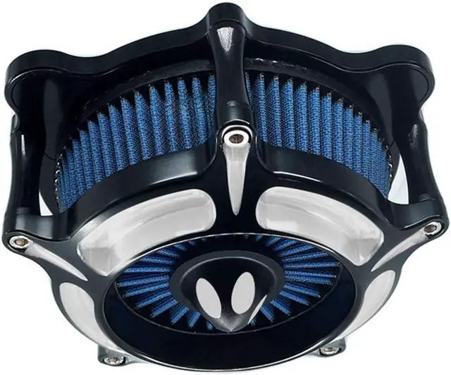 Alt view image 3 of 7 - Air Filter Intake Motorcycle Turbine Cleaner Kit Cnc Cut Chrome for Harley Touring Street Glide 2008 - 2016 Softail 2016 - 2017 Fitment - C (Blue)