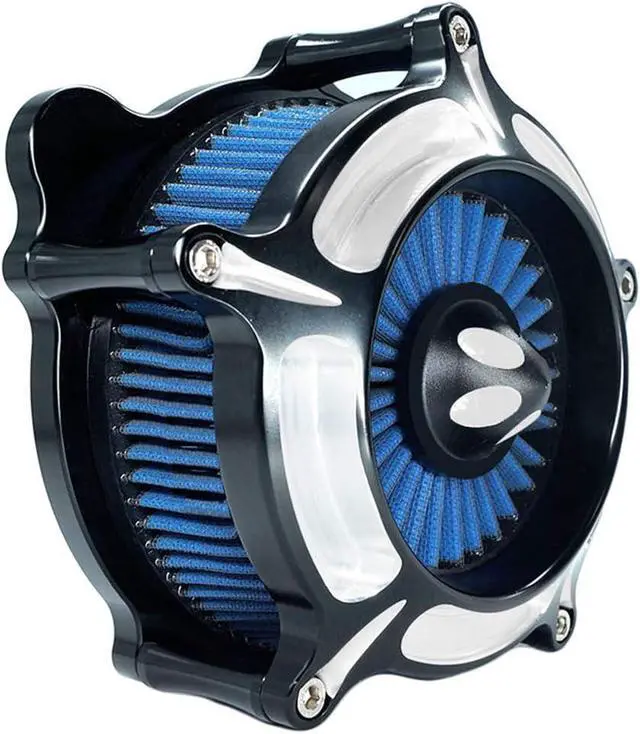 Alt view image 4 of 7 - Air Filter Intake Motorcycle Turbine Cleaner Kit Cnc Cut Chrome for Harley Touring Street Glide 2008 - 2016 Softail 2016 - 2017 Fitment - C (Blue)