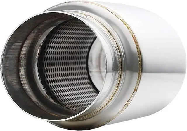 Alt view image 3 of 5 - Exhaust Resonator 3" Inlet, 3" Inlet 3" Outlet 12" Overall Length Muffler Resonator Stainless Steel Polished Deep Tone Clear Up Rasp 2 Pack