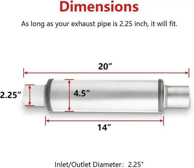 Alt view image 2 of 7 - 2.25" Inlet/Outlet Exhaust Muffler,2.25 Universal Muffler Stainless Steel Straight Through Design performance muffler 2.25,20'' Overall Deep Sound for Cars (2.25'' Inlet 2.25'' Outlet)