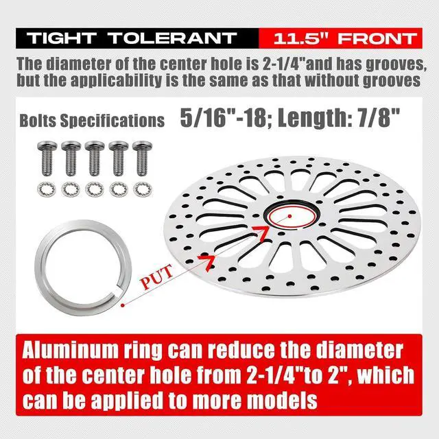 Alt view image 3 of 7 - 11.5''Front Brake Rotor for Harley Davidson Touring Sportster Dyna and Early Super Glide Softail Great Performance Superior Heat Dissipation Brake part, Mirror-Polished Stainless Steel Rotors