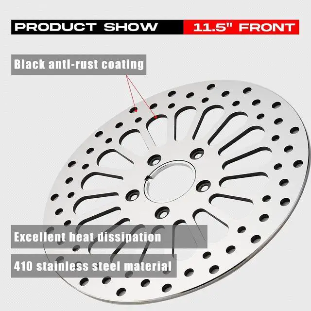 Alt view image 6 of 7 - 11.5''Front Brake Rotor for Harley Davidson Touring Sportster Dyna and Early Super Glide Softail Great Performance Superior Heat Dissipation Brake part, Mirror-Polished Stainless Steel Rotors