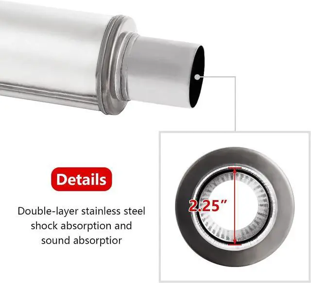 Alt view image 3 of 7 - 2.25" Inlet/Outlet Exhaust Muffler,2.25 Universal Muffler Stainless Steel Straight Through Design performance muffler 2.25,20'' Overall Deep Sound for Cars (2.25'' Inlet 2.25'' Outlet)