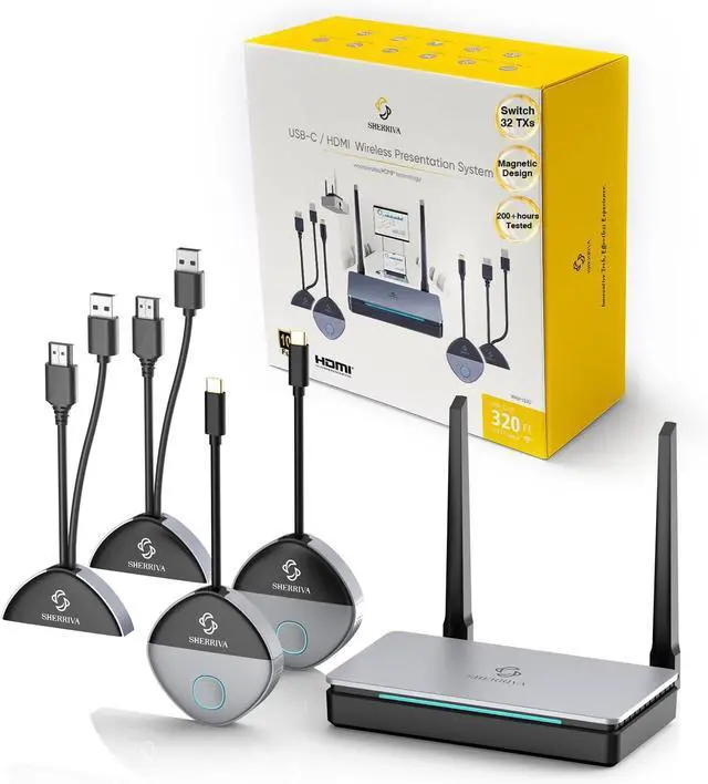 Main image of Wireless HDMI Transmitter and Receiver 328ft, USB-C & HDMI Adapter, 2 TXS to 1 RX, Up to 32 TXS, 1080P@60Hz, 2.4G/5G, for Audio & Video Streaming from Laptop Phone to Monitor