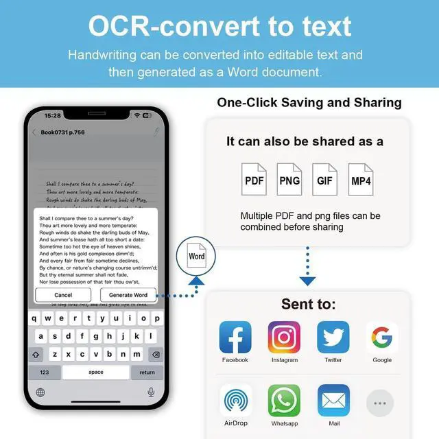 Alt view image 7 of 7 - Smart Pen for Note Taking with Digital Smart Notebook and Writing Board, Real-time Sync for Digitizing,Convert to Text,Storing,Sharing Paper Notes via APP on Smartphone(Android and iOS)