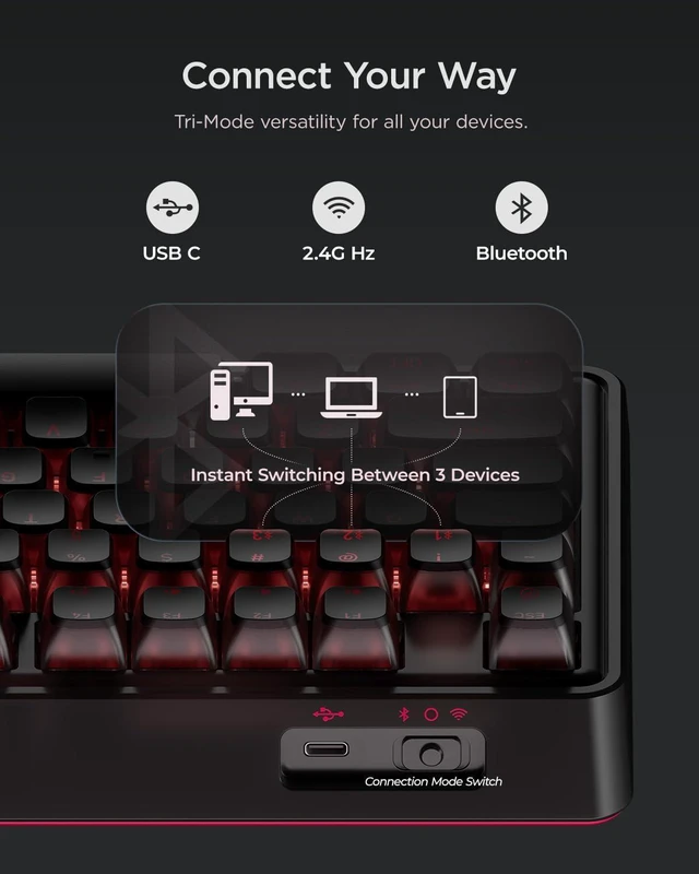 Alt view image 4 of 7 - wegear PIXIU 98 Mechanical Gaming Keyboard, Cherry MX2A Brown Switches | 8K Hz Polling, Tri-Mode Gasket Key-Board with Knob for PC/Mac/Laptop, Hot Swappable, PBT, RGB Backlit, 95 Keys