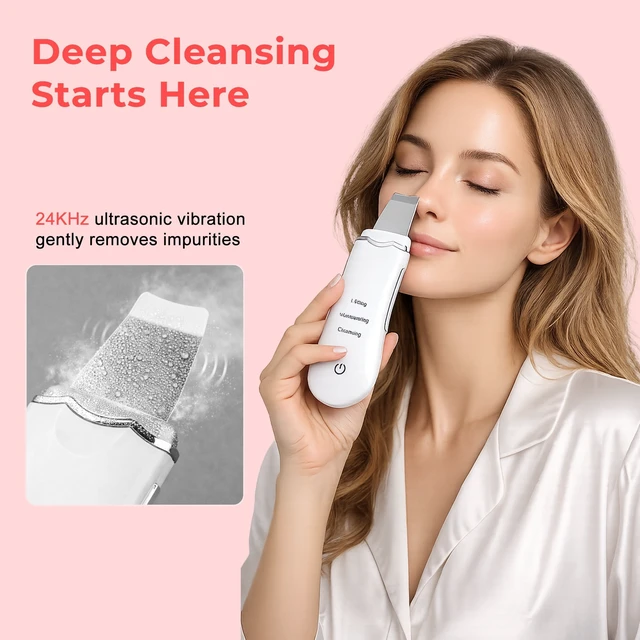 Alt view image 5 of 7 - YEVYO Skin Scrubber Face Spatula, Ultrasonic Skin Scrubber for Deep Cleansing and Blackhead Removal, Facial Spatula, Pore Cleaner at Home and Travel