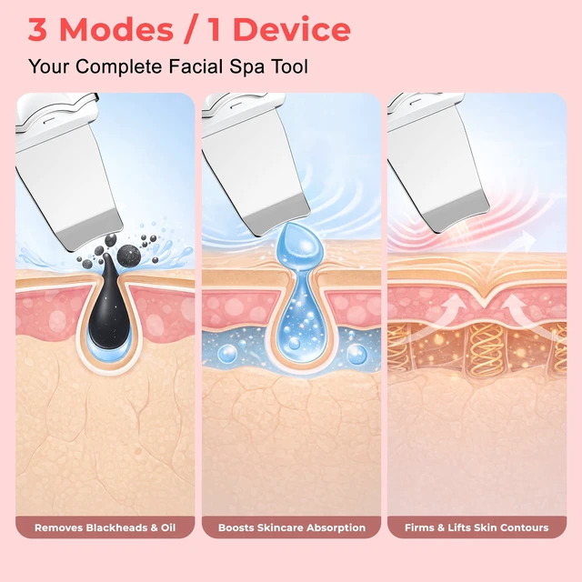 Alt view image 6 of 7 - YEVYO Skin Scrubber Face Spatula, Ultrasonic Skin Scrubber for Deep Cleansing and Blackhead Removal, Facial Spatula, Pore Cleaner at Home and Travel
