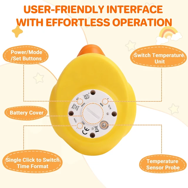 Alt view image 4 of 7 - YEVYO Baby Bath Thermometer - Smart Bath Duck Thermometer with Accurate Water Thermometer Sensor - Infant Safety Bath Essentials for Newborn - Yellow