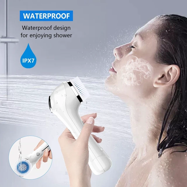Alt view image 2 of 7 - YEVYO Facial Cleansing Brush, Brush for Exfoliating, IPX7 Waterproof 3 in 1 for Massaging, Deep Cleansing Rechargeable with 4 Brush Head Replacements, White