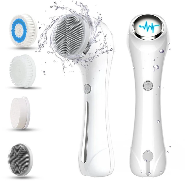 Main image of YEVYO Facial Cleansing Brush, Brush for Exfoliating, IPX7 Waterproof 3 in 1 for Massaging, Deep Cleansing Rechargeable with 4 Brush Head Replacements, White
