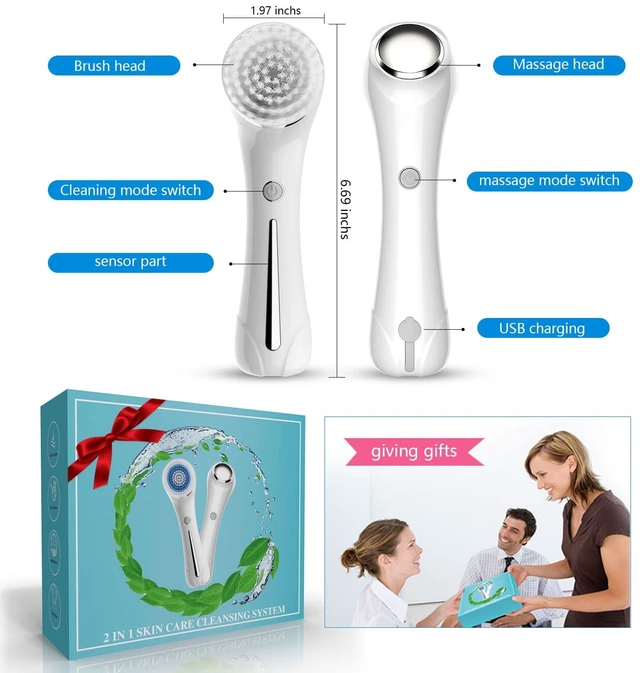 Alt view image 7 of 7 - YEVYO Facial Cleansing Brush, Brush for Exfoliating, IPX7 Waterproof 3 in 1 for Massaging, Deep Cleansing Rechargeable with 4 Brush Head Replacements, White