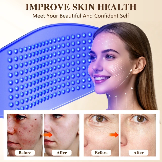 Alt view image 7 of 7 - YEVYO Led Face Mask Light Therapy, Red Light Therapy Mask for Face Neck and Body, Red for Facial Winkles Acne and Muscle Pain Relief - 30.8" x 11.8"