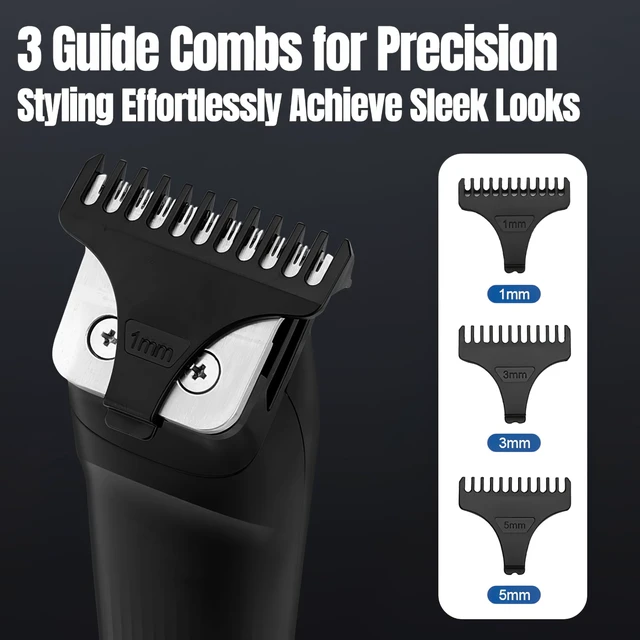 Alt view image 6 of 7 - Professional 3-in-1 Beard Trimmer & Grooming Kit - Precision Hair Clippers for Face/Nose/Ear, Rechargeable with 3 Guards, Valentines Gift Ready