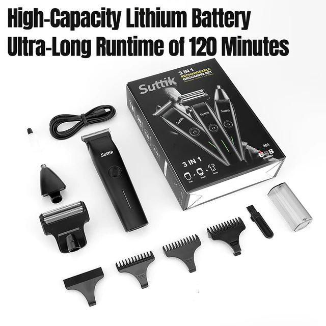 Alt view image 7 of 7 - Professional 3-in-1 Beard Trimmer & Grooming Kit - Precision Hair Clippers for Face/Nose/Ear, Rechargeable with 3 Guards, Valentines Gift Ready