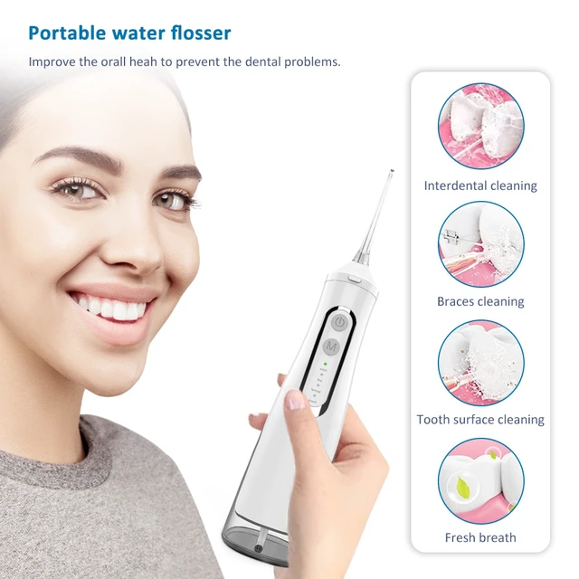 Alt view image 2 of 7 - YEVYO Cordless Water Flosser Rechargeable, 4 Cleaning Modes, 310ml Water Tank, IPX7 Waterproof, Portable Water Dental Pick for Braces & Adults - White