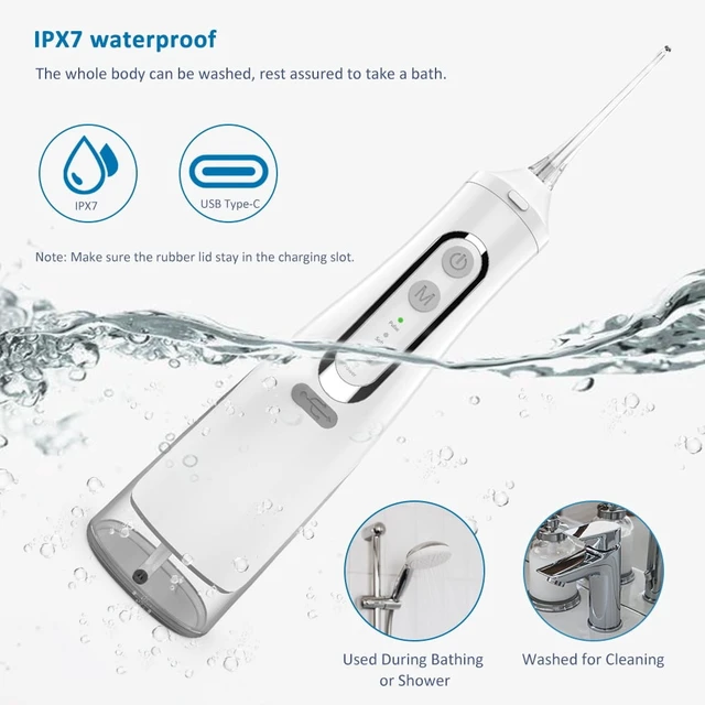 Alt view image 5 of 7 - YEVYO Cordless Water Flosser Rechargeable, 4 Cleaning Modes, 310ml Water Tank, IPX7 Waterproof, Portable Water Dental Pick for Braces & Adults - White