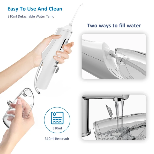 Alt view image 6 of 7 - YEVYO Cordless Water Flosser Rechargeable, 4 Cleaning Modes, 310ml Water Tank, IPX7 Waterproof, Portable Water Dental Pick for Braces & Adults - White