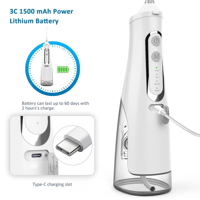 Alt view image 7 of 7 - YEVYO Cordless Water Flosser Rechargeable, 4 Cleaning Modes, 310ml Water Tank, IPX7 Waterproof, Portable Water Dental Pick for Braces & Adults - White