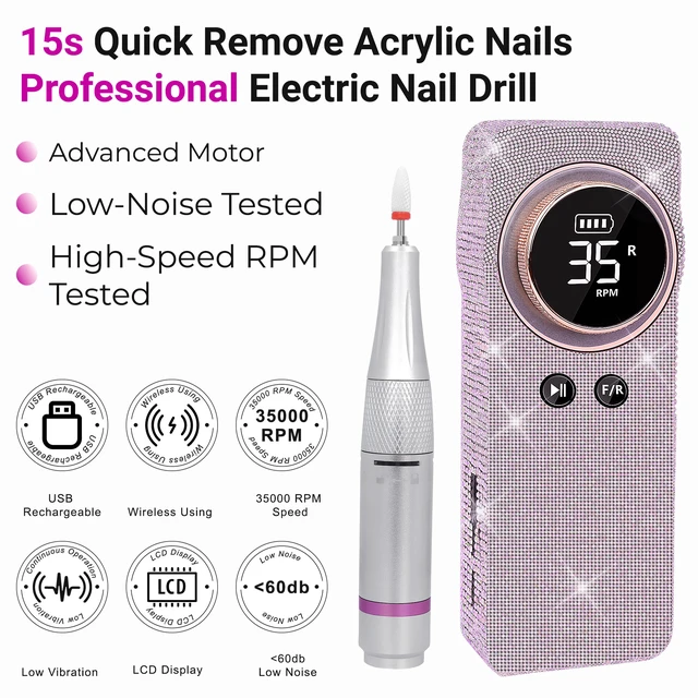 Alt view image 2 of 7 - YEVYO Portable Electric Nail Drill 35000RPM Nails Milling Cutter Wireless Pedicure Grinder Rechargeable Nail Drilling Machine