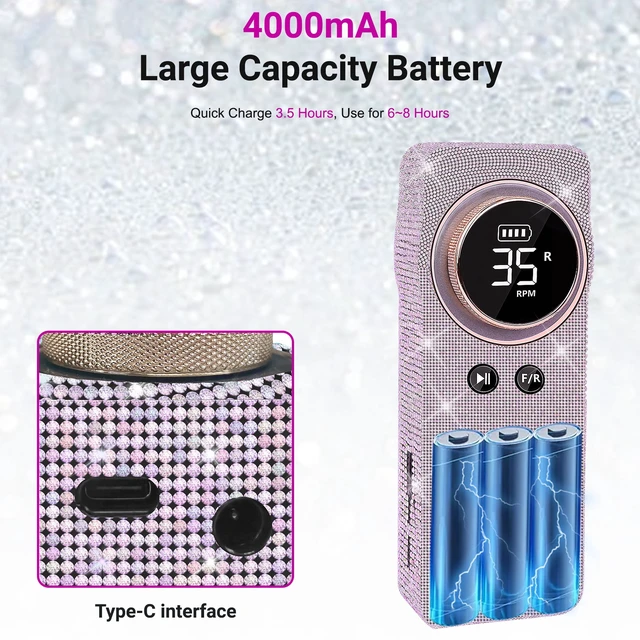 Alt view image 5 of 7 - YEVYO Portable Electric Nail Drill 35000RPM Nails Milling Cutter Wireless Pedicure Grinder Rechargeable Nail Drilling Machine