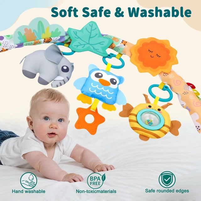 Alt view image 6 of 7 - YEVYO Baby Stroller Arch Toys, 3-in-1 Clip-On Play Bar with Rattles & Crib Accessories - Sensory Car Seat Toy, Tummy Time Infant Gift - Owl Style