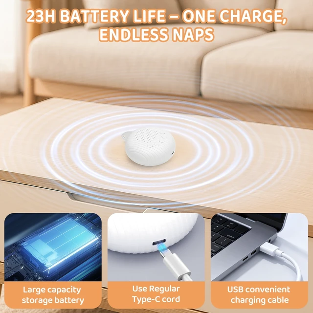 Alt view image 5 of 7 - YEVYO Mini White Noise Machine for Baby Sleep - 10 Calming Sounds, Long Battery for Travel & Crib - USB Rechargeable with Auto-Off & Memory - White