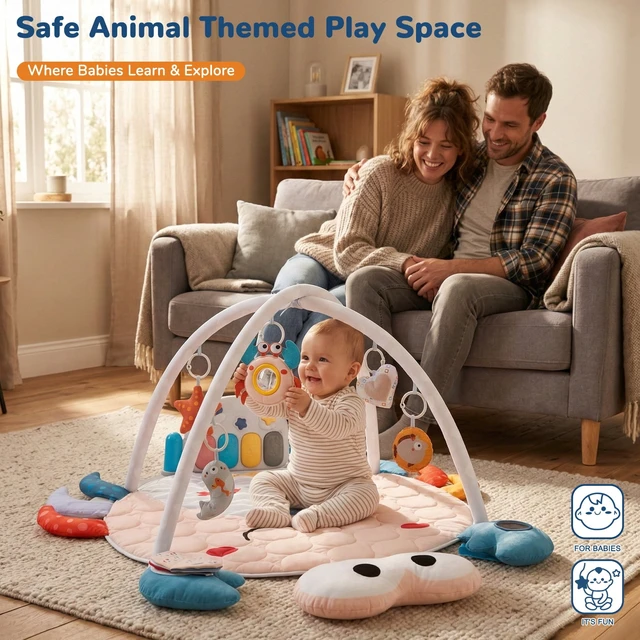 Alt view image 4 of 7 - YEVYO Baby Play Mat & Musical Activity Gym, Kick Piano with 200 Songs & Sensory Toys, Washable Baby Floor Mat for Tummy Time & Crawling Crab Design