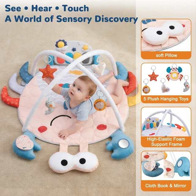Alt view image 5 of 7 - YEVYO Baby Play Mat & Musical Activity Gym, Kick Piano with 200 Songs & Sensory Toys, Washable Baby Floor Mat for Tummy Time & Crawling Crab Design