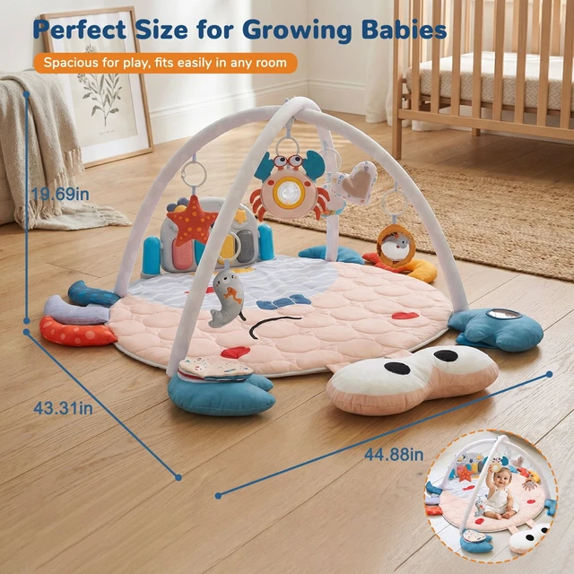 Alt view image 6 of 7 - YEVYO Baby Play Mat & Musical Activity Gym, Kick Piano with 200 Songs & Sensory Toys, Washable Baby Floor Mat for Tummy Time & Crawling Crab Design