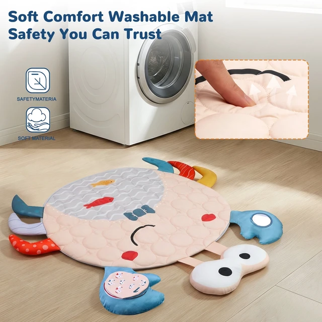 Alt view image 7 of 7 - YEVYO Baby Play Mat & Musical Activity Gym, Kick Piano with 200 Songs & Sensory Toys, Washable Baby Floor Mat for Tummy Time & Crawling Crab Design