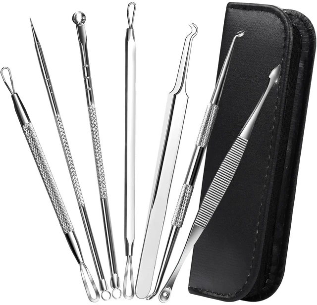 Main image of YEVYO 7 in 1 Pimple Popper Tool Kit, Blackhead Remover Tools, Pimple Popper Tool Zit Popper Tool Acne Tools Black Head Remover for Face with Bag (Silver)