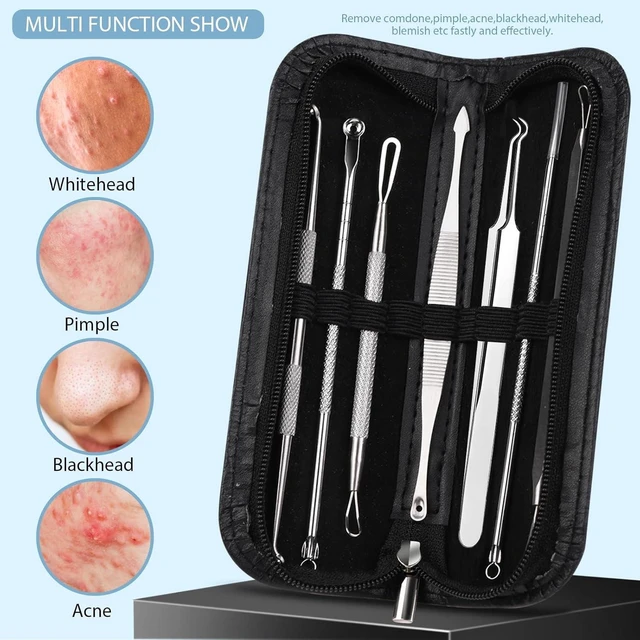Alt view image 2 of 7 - YEVYO 7 in 1 Pimple Popper Tool Kit, Blackhead Remover Tools, Pimple Popper Tool Zit Popper Tool Acne Tools Black Head Remover for Face with Bag (Silver)