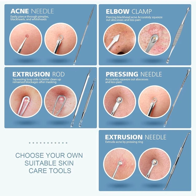 Alt view image 3 of 7 - YEVYO 7 in 1 Pimple Popper Tool Kit, Blackhead Remover Tools, Pimple Popper Tool Zit Popper Tool Acne Tools Black Head Remover for Face with Bag (Silver)