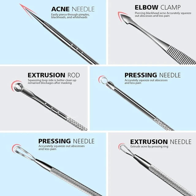 Alt view image 4 of 7 - YEVYO 7 in 1 Pimple Popper Tool Kit, Blackhead Remover Tools, Pimple Popper Tool Zit Popper Tool Acne Tools Black Head Remover for Face with Bag (Silver)