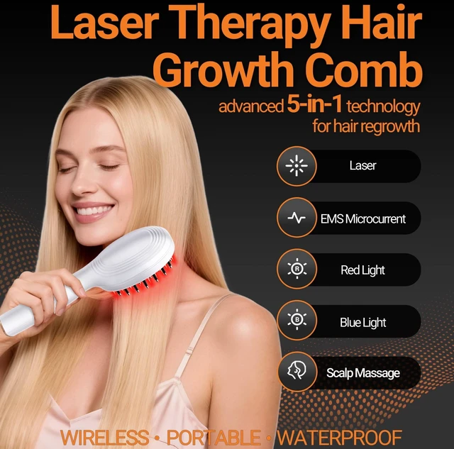 Alt view image 2 of 7 - Laser Scalp Massager Comb - Scalp Massager with Red Light & Vibration - Red Light Therapy for Hair Loss Women & Men - IPX6 Waterproof - White