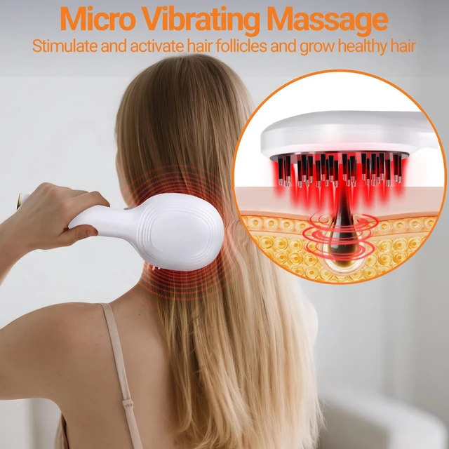 Alt view image 5 of 7 - Laser Scalp Massager Comb - Scalp Massager with Red Light & Vibration - Red Light Therapy for Hair Loss Women & Men - IPX6 Waterproof - White