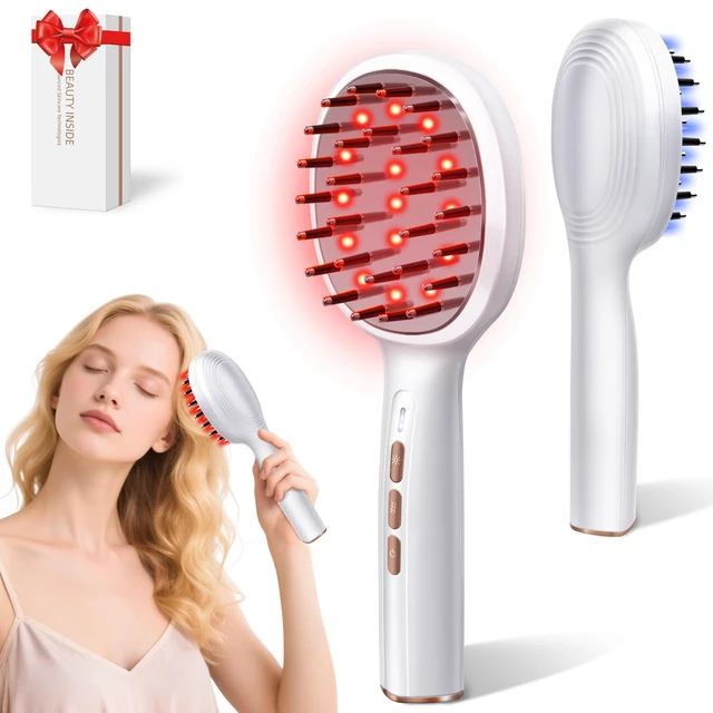 Main image of Laser Scalp Massager Comb - Scalp Massager with Red Light & Vibration - Red Light Therapy for Hair Loss Women & Men - IPX6 Waterproof - White