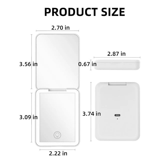 Alt view image 4 of 7 - YEVYO Rechargeable Pocket Mirror, Double Sided 1X/3X Magnification Compact Vanity Mirror, 3 Color Lights, Travel Mirror for Women Gifts, White
