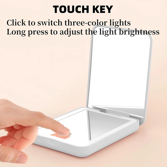 Alt view image 3 of 7 - YEVYO Rechargeable Pocket Mirror, Double Sided 1X/3X Magnification Compact Vanity Mirror, 3 Color Lights, Travel Mirror for Women Gifts, White