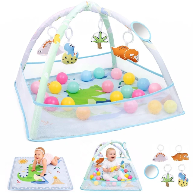 Main image of YEVYO 4-in-1 Baby Play Mat Gym with Fence, Ball Pit & Toys - Foldable Waterproof Tummy Time Mat - Eco-Friendly Floor Mat Dinosaur Theme