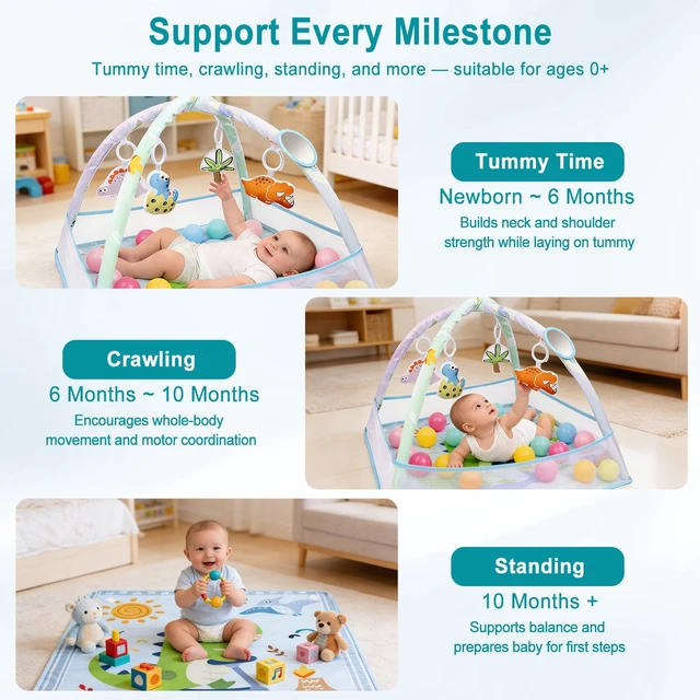 Alt view image 4 of 7 - YEVYO 4-in-1 Baby Play Mat Gym with Fence, Ball Pit & Toys - Foldable Waterproof Tummy Time Mat - Eco-Friendly Floor Mat Dinosaur Theme