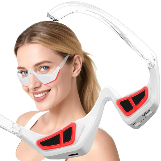 Main image of YEVYO Under Eye Red Light Therapy Device - 3D Red Light Eye Mask with EMS Microcurrent for Dark Circles, Puffiness, Fine Lines - for Women & Men - White